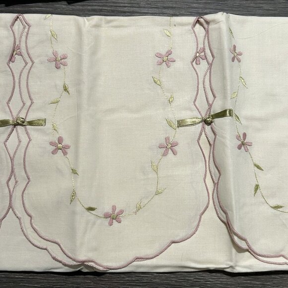 JCPenney Home 60"x24" Tier Curtain Pair 38" Valance Set Embroidered Floral - Picture 5 of 11